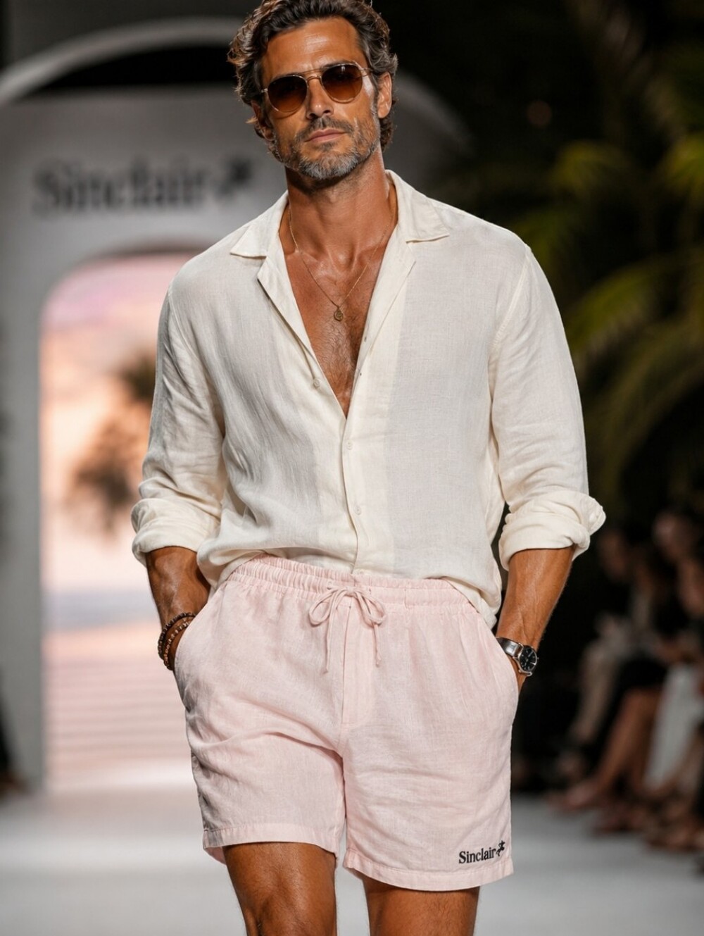💥Sinclair Men’s Linen Shorts Soft Powder Pink Casual Summer Beach Resort Shorts
